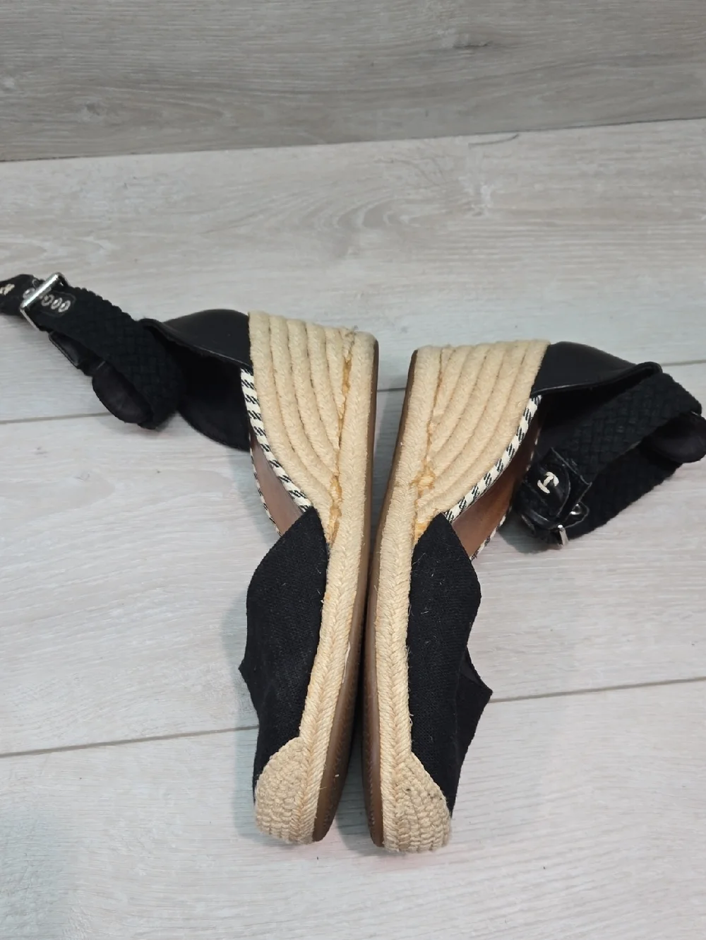Sperry Women Black Espadrille Wedge Sandals Boho Hobo Shoes Sz 9.5M